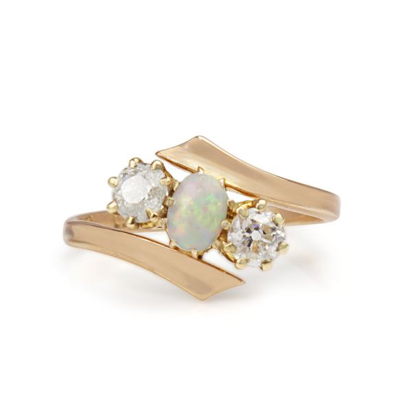 9ct Rose Gold Antique Old Cut Diamond and Opal Ring