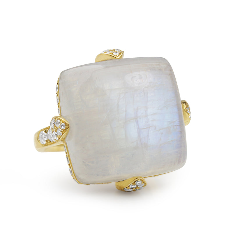 18ct Yellow Gold Moonstone and Diamond Ring