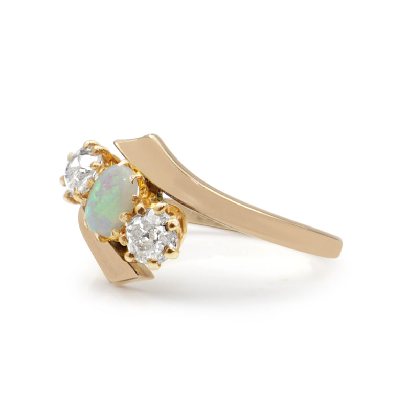 9ct Rose Gold Antique Old Cut Diamond and Opal Ring