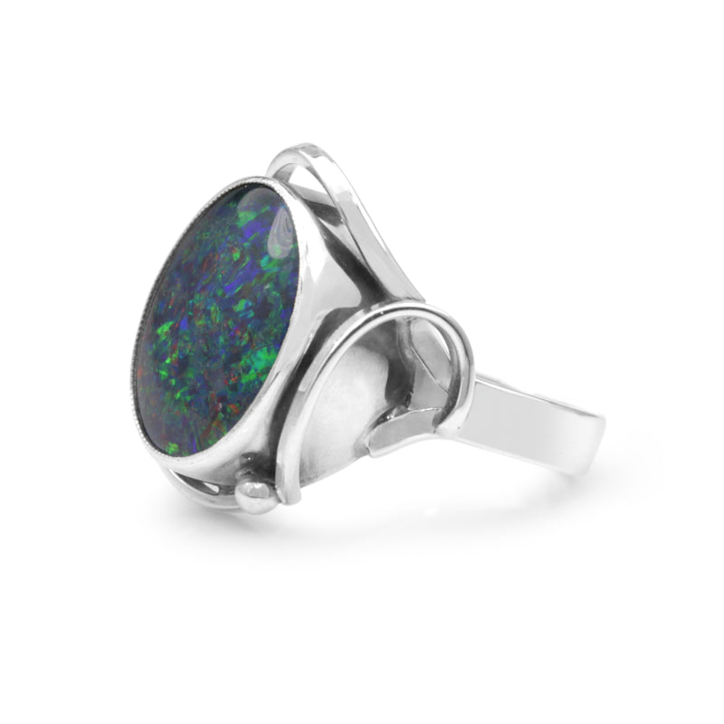 9ct White Gold Triplet Opal Ring