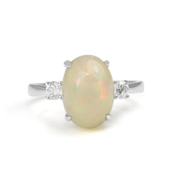 14ct White Gold Opal and Diamond 3 Stone Ring