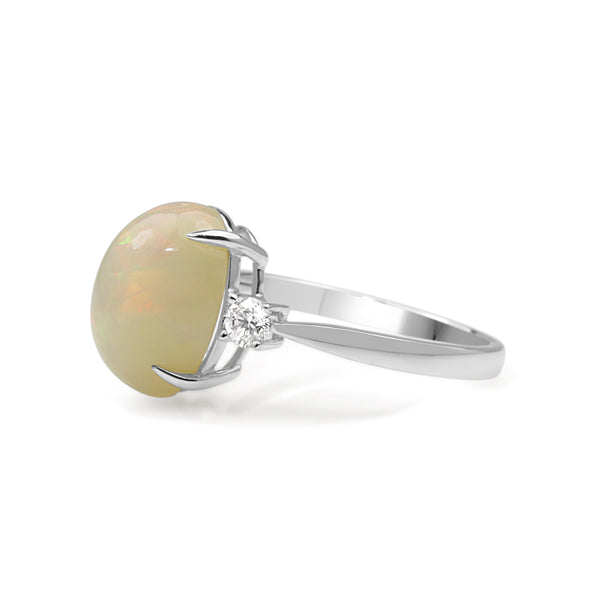 14ct White Gold Opal and Diamond 3 Stone Ring
