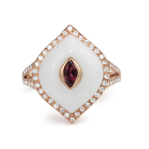 9ct Rose Gold Agate, Tourmaline and Diamond Ring