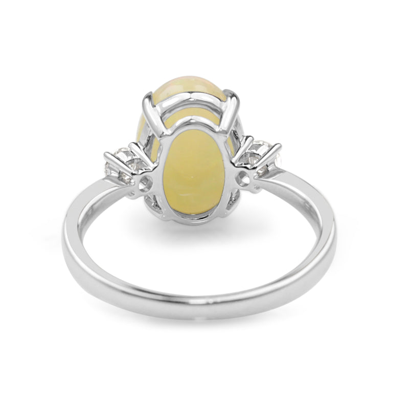 14ct White Gold Opal and Diamond 3 Stone Ring