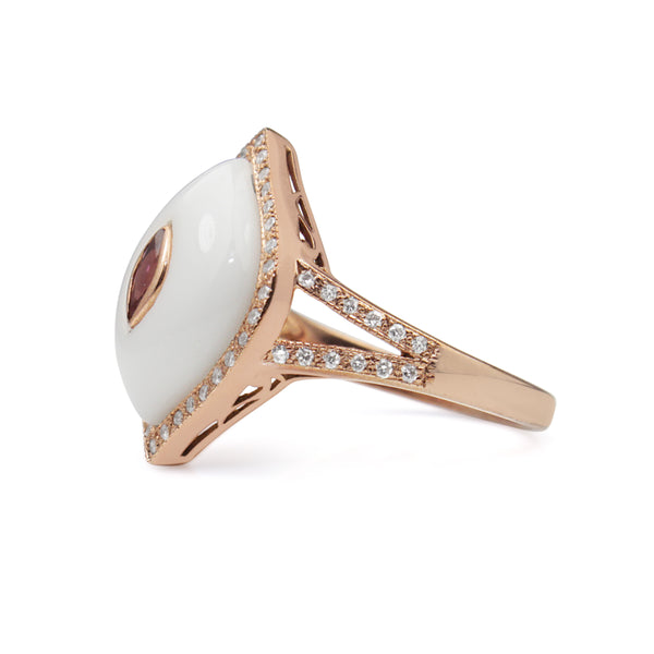 9ct Rose Gold Agate, Tourmaline and Diamond Ring
