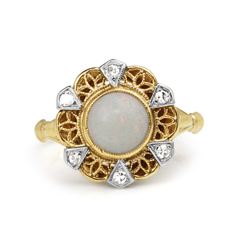 10ct Yellow Gold Vintage Opal and Diamond Ring