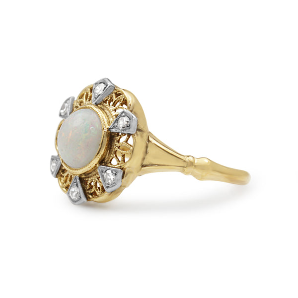 10ct Yellow Gold Vintage Opal and Diamond Ring