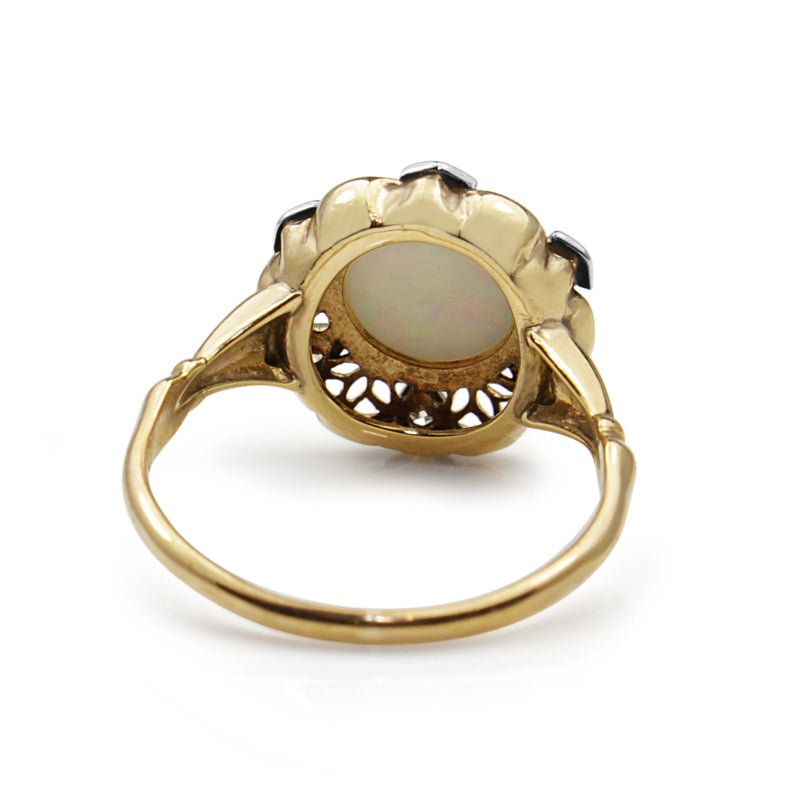10ct Yellow Gold Vintage Opal and Diamond Ring