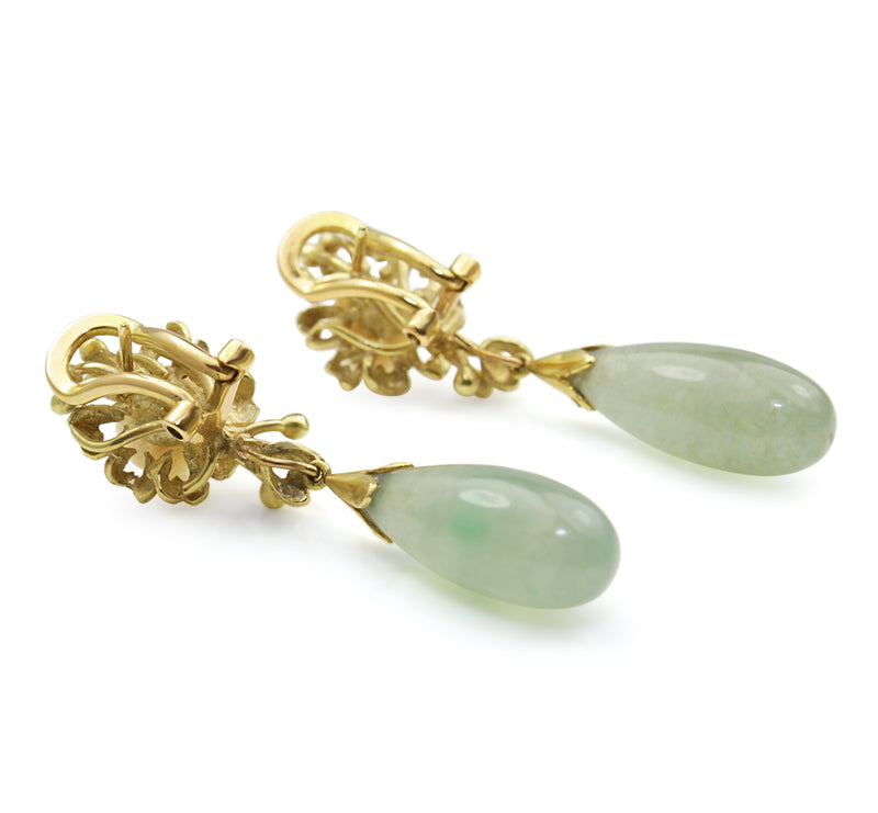 14ct Yellow Gold Jade and Pearl Drop Earrings