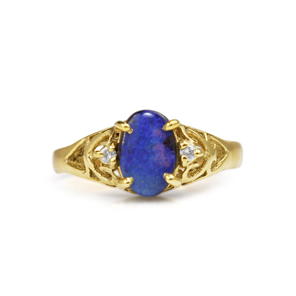 9ct Yellow Gold Boulder Opal and Diamond Ring
