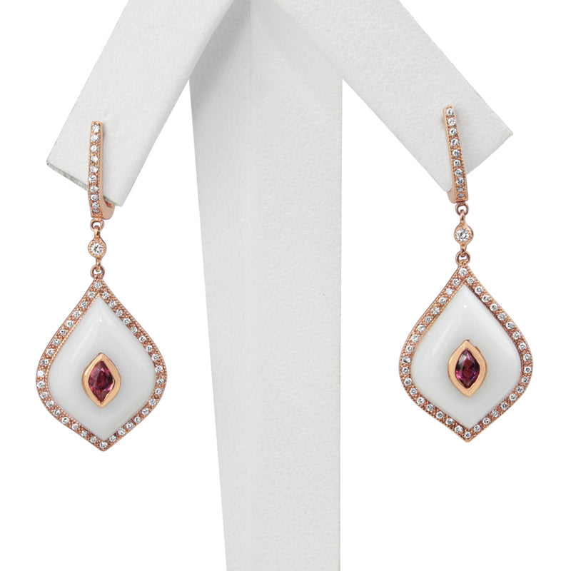 9ct Rose Gold Agate, Tourmaline and Diamond Earrings