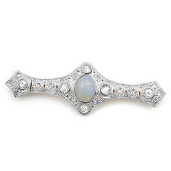 18ct Yellow Gold and Platinum Art Deco Opal and Diamond Brooch