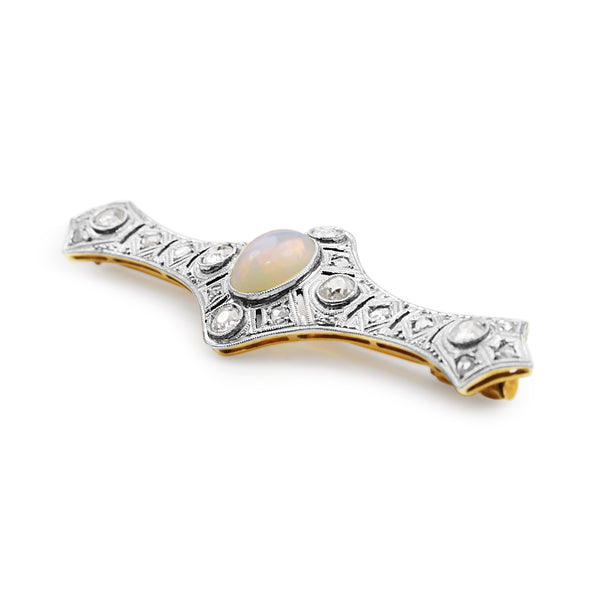 18ct Yellow Gold and Platinum Art Deco Opal and Diamond Brooch