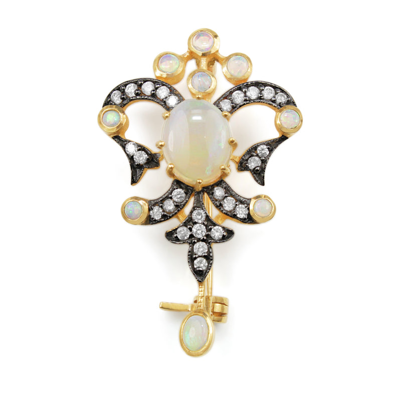9ct Yellow Gold Opal and Diamond Brooch