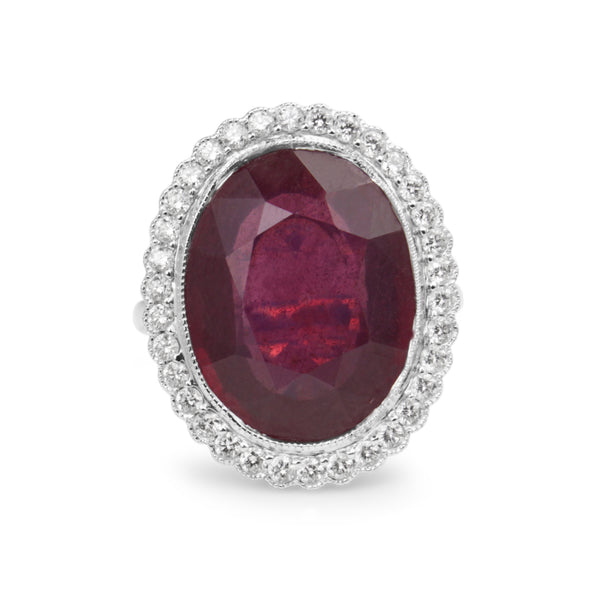 18ct White Gold Treated Ruby and Diamond Cocktail Ring