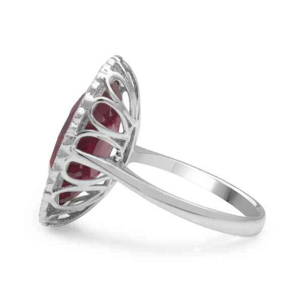 18ct White Gold Treated Ruby and Diamond Cocktail Ring