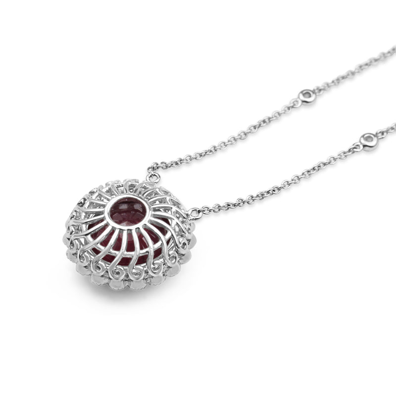 18ct White Gold Treated Ruby and Diamond Floral Necklace