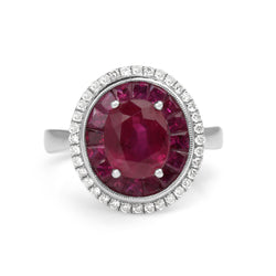 18ct White Gold Treated Ruby and Diamond Double Halo Ring