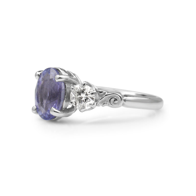 18ct White Gold Tanzanite and Diamond 3 Stone Ring