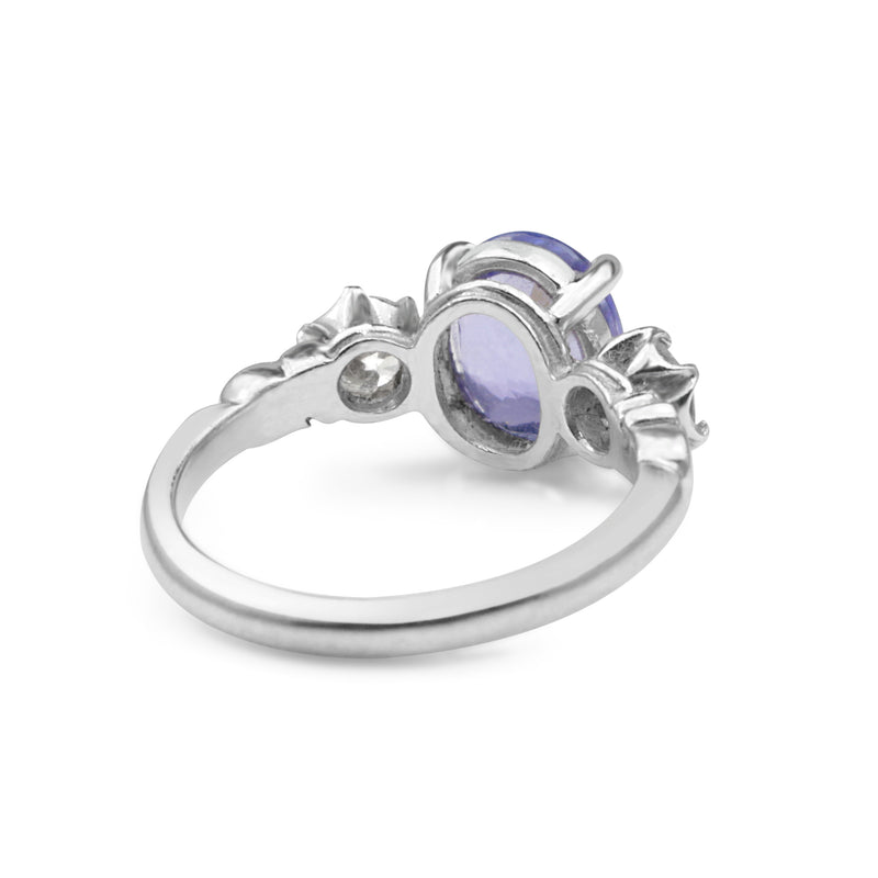 18ct White Gold Tanzanite and Diamond 3 Stone Ring