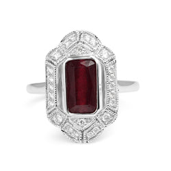 18ct White Gold Art Deco Style Treated Ruby and Diamond Ring