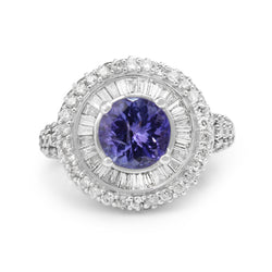 14ct White Gold Tanzanite and Diamond Cluster Ring