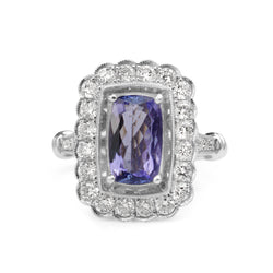 18ct White Gold Tanzanite and Diamond Daisy Ring