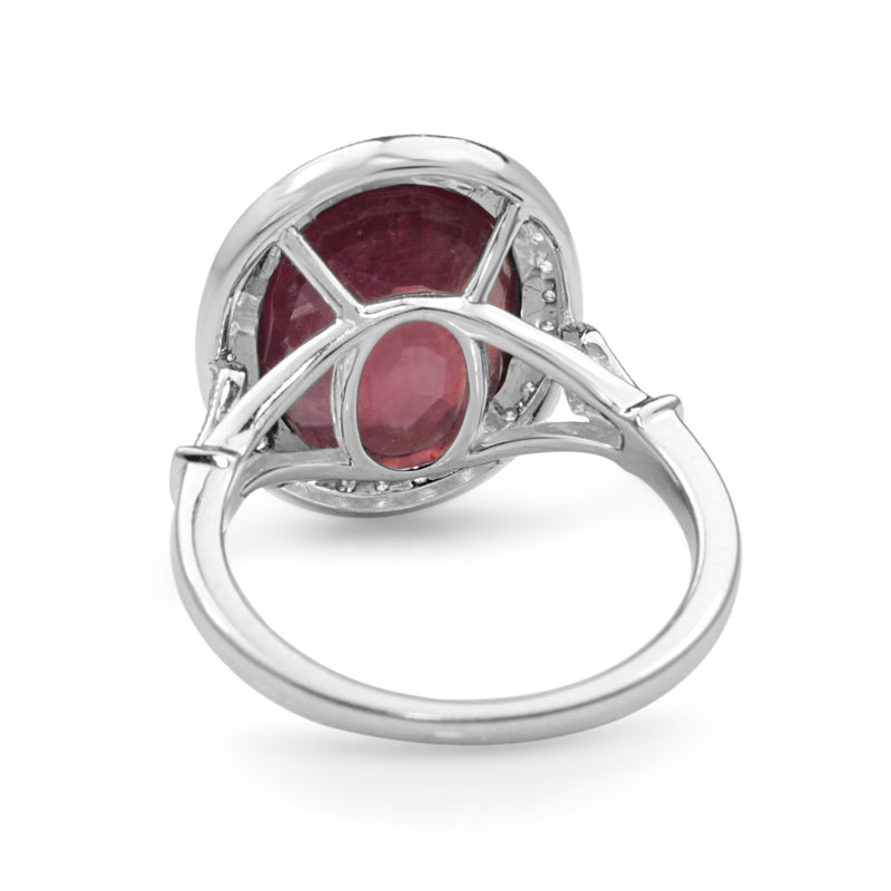 18ct White Gold Treated Ruby and Diamond Halo Ring