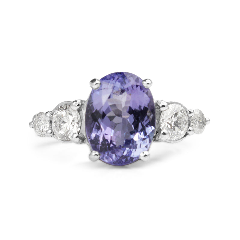 18ct White Gold Tanzanite and Diamond 5 Stone Ring