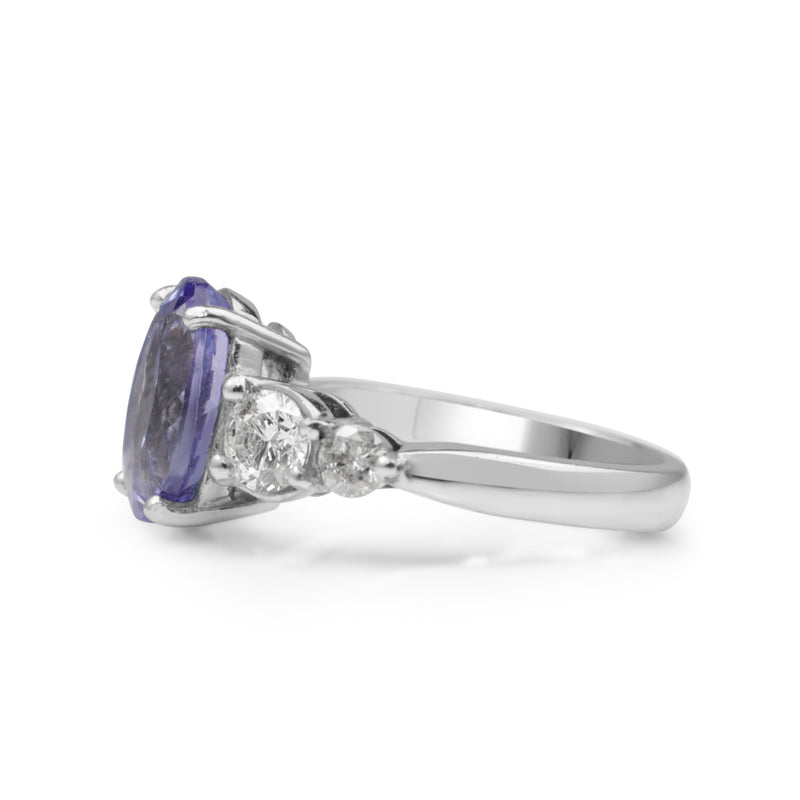 18ct White Gold Tanzanite and Diamond 5 Stone Ring