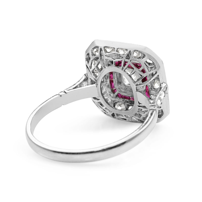 Platinum Art Deco Style Ruby and Diamond Ring