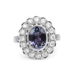 18ct White Gold Tanzanite and Diamond Daisy Ring