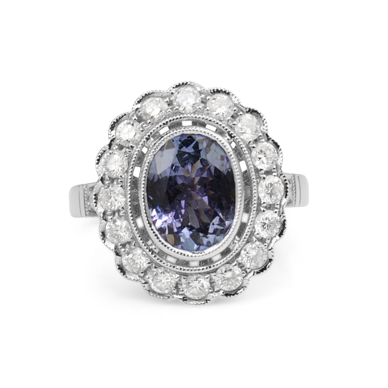 18ct White Gold Tanzanite and Diamond Daisy Ring