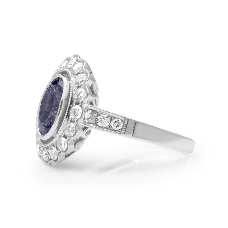 18ct White Gold Tanzanite and Diamond Daisy Ring