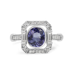 18ct White Gold Tanzanite and Diamond Deco Style Ring