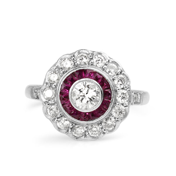 Platinum Art Deco Style Ruby and Diamond Ring