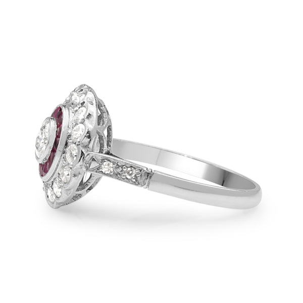 Platinum Art Deco Style Ruby and Diamond Ring