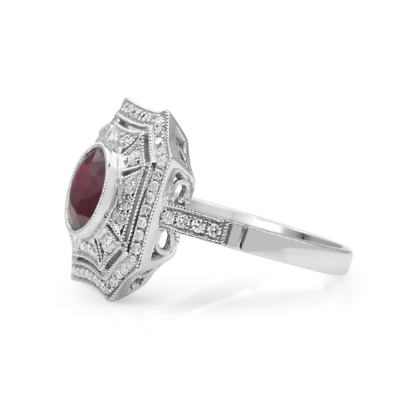 18ct White Gold Treated Ruby and Diamond Cluster Ring
