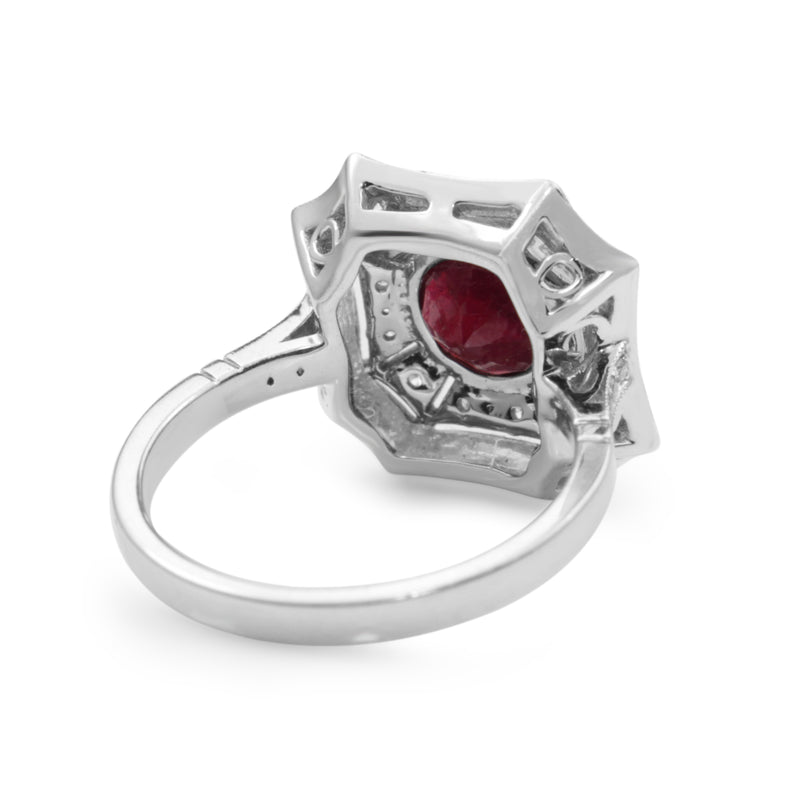 18ct White Gold Treated Ruby and Diamond Cluster Ring