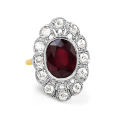 18ct Yellow Gold and Platinum Deco Treated Ruby and Diamond Ring