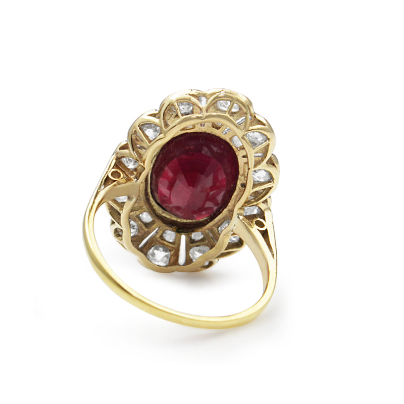 18ct Yellow Gold and Platinum Deco Treated Ruby and Diamond Ring