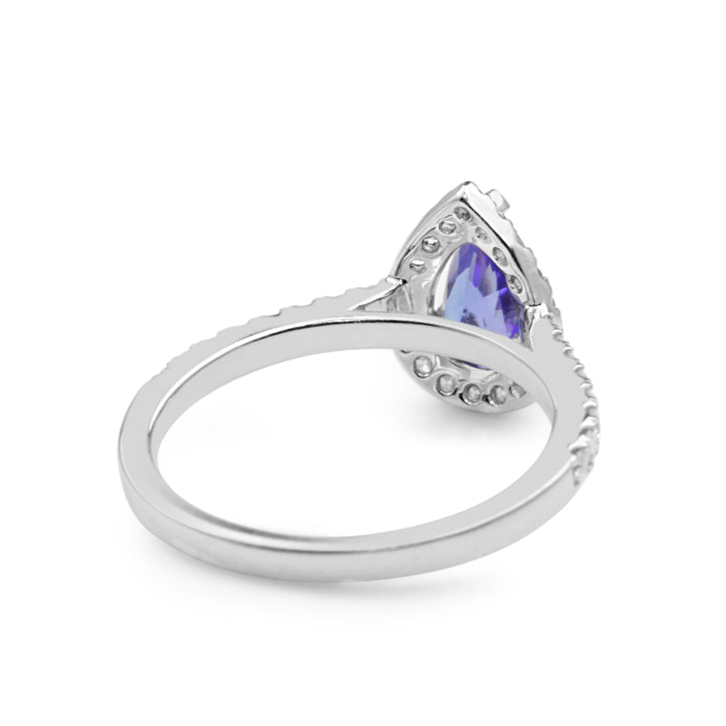 18ct White Gold Tanzanite and Diamond Pear Halo Ring