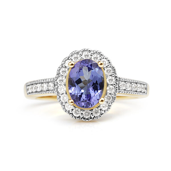 10ct Yellow and White Gold Tanzanite and Diamond Ring