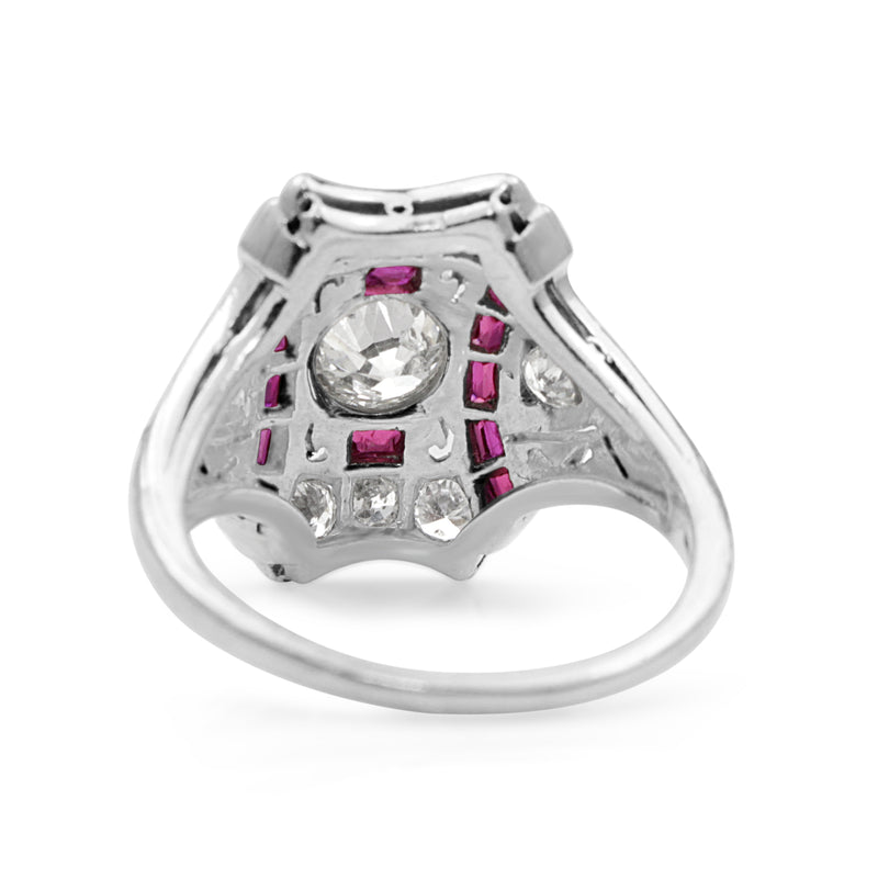 Platinum Art Deco Ruby and Diamond Ring