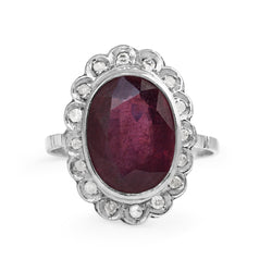 Platinum Deco Diamond and Treated Ruby Ring