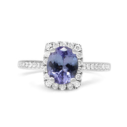 18ct White Gold Tanzanite and Diamond Halo Ring