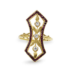 18ct Yellow Gold Art Nouveau Ruby and Diamond Ring