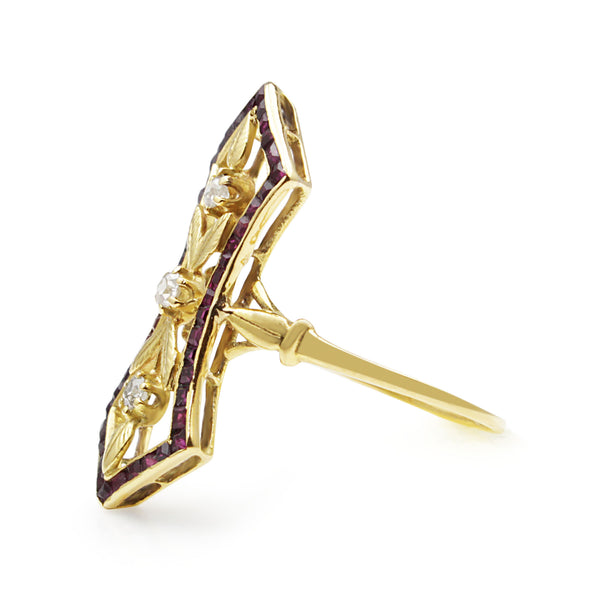 18ct Yellow Gold Art Nouveau Ruby and Diamond Ring