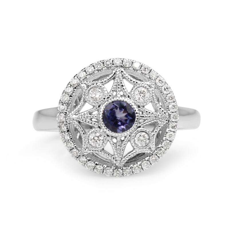 9ct White Gold Tanzanite and Diamond Cluster Ring