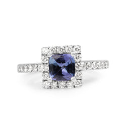 18ct White Gold Tanzanite and Diamond Halo Ring